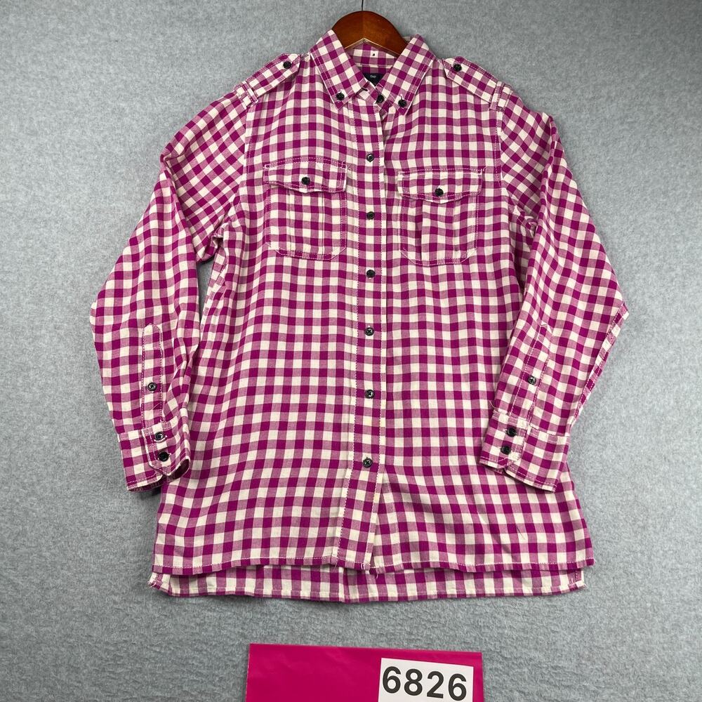 Gap Log Sleeve Button Down Shirt Womens Purple Buffalo Check XS